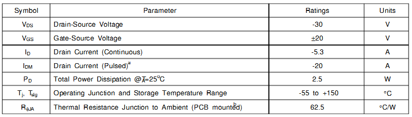 4953 mos管25℃极限参数
