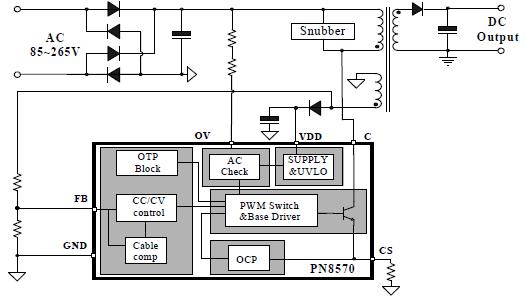 PN8570原边反馈(PSR)芯片电路图