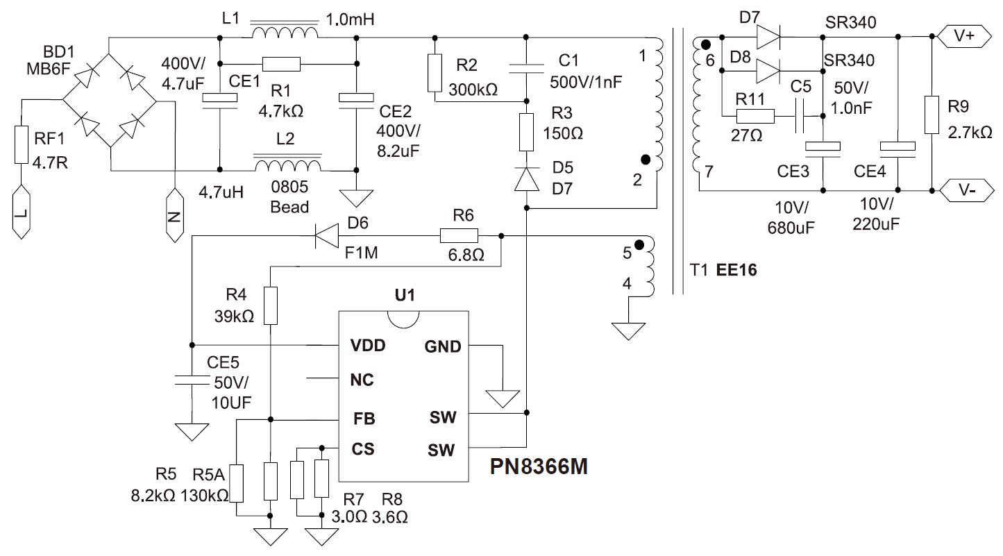 5V/1.2A小功率电源适配器ic方案