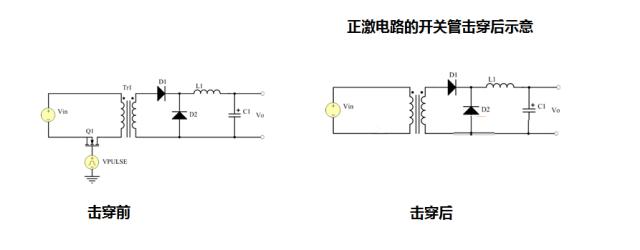 正激电路开关管击穿示意图