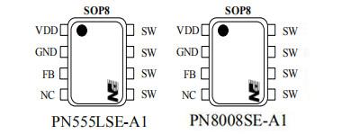PN555L和PN8008小功率非隔离芯片封装管脚定义