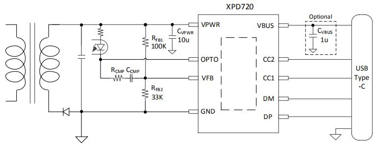 XPD720B 多协议快充芯片AC-DC电路图